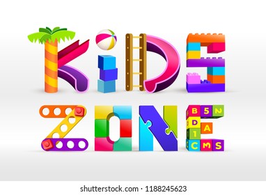 Kids Zone Logo Design. Children Playground. Colorful Logos. Vector Illustration. Isolated On White Background.