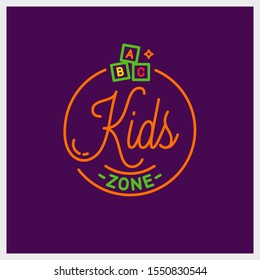 Kids zone logo. Round linear logo of kids toys vector background