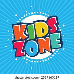 Kids zone multicolored typography design with flat style illustrated design. Kids zone text template modern design in vector.