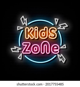 Kids zone neon sign. design element. light banner. 