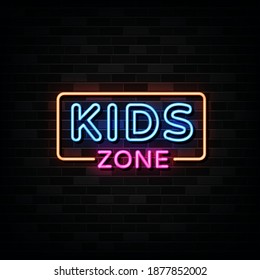Vector de señales de neón de zona infantil. Diseñar el estilo neón de la plantilla.