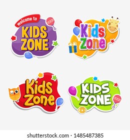 Kids zone set label text sticker childish badge 