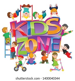 the kids zone text with the children playing around it