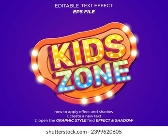 kids zone  text effect, font editable, typography, 3d text. vector template