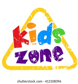 Kids Zone Vector Banner Grunge Stamp Design - Vector illustration isolated on white background