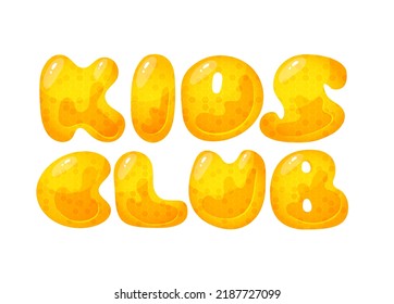 Kids zone vector cartoon banner. honey letters for children's playroom decoration. Sign for children's game room. Kids zone and party room game education fun area design. Vector illustration.