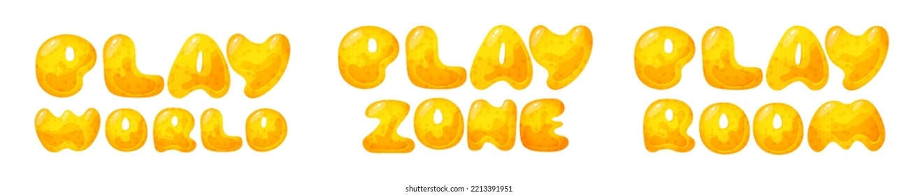 Kids zone vector cartoon banner. honey letters for children's playroom decoration. Sign for children's game room. Kids zone and party room game education fun area design. Vector illustration.