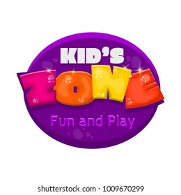 	
Kids zone vector cartoon logo. Colorful bubble letters for children's playroom decoration. Inscription on isolated background