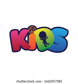 Kids zone vector cartoon logo. Colorful bubble letters for children's playroom decoration