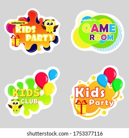 Kids zone vector cartoon logo. Funny cartoon frames. Bright decoration element for childish party. Sign for children's game room.