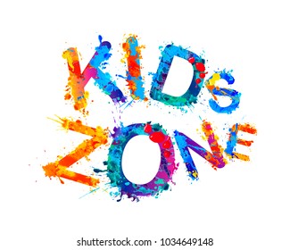 Kids zone. Vector colorful inscription of splash paint letters

