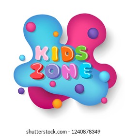 Kids zone vector funny lettering logo on bright fluid splash background