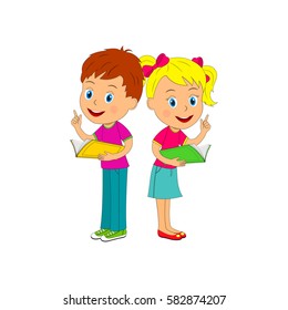 kids,boy and girl read  book, illustration, vector