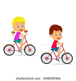 kids,boy and girl ride a bike on a white background, illustration, vector