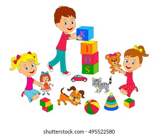 kids,boy and girls are playing,illustration,vector