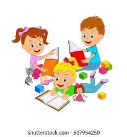 Cute Kids Reading Book Children Books Stock Vector (Royalty Free ...