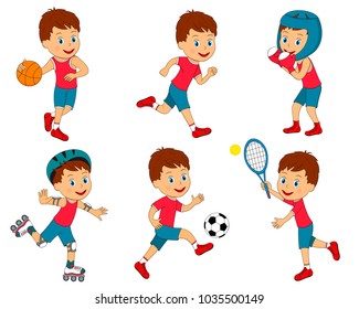 kids,boy sports activity collection, illustration,vector