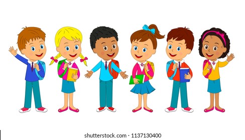 kids,boys and girls with bag,illustration, vector