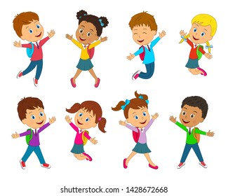 kids,boys and girls jump collection on the white background, illustration, vector