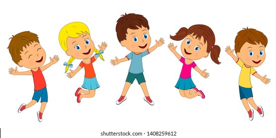 Kidsboys Girls Jump On White Background Stock Vector (Royalty Free ...