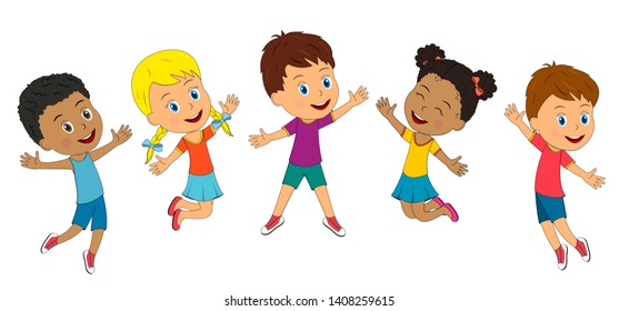 kids,boys and girls jump on the white background, illustration, vector