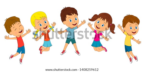 Kidsboys Girls Jump On White Background Stock Vector (Royalty Free ...