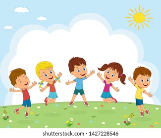 Kidsboys Girls Play On Summer Background Stock Vector (Royalty Free ...