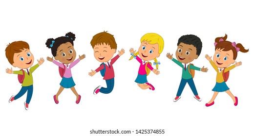 kids,boys and girls jumping on a white background, illustration, vector