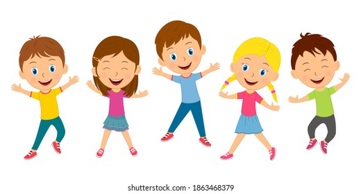 Kidsboys Girls Jumping On White Background Stock Vector (Royalty Free ...