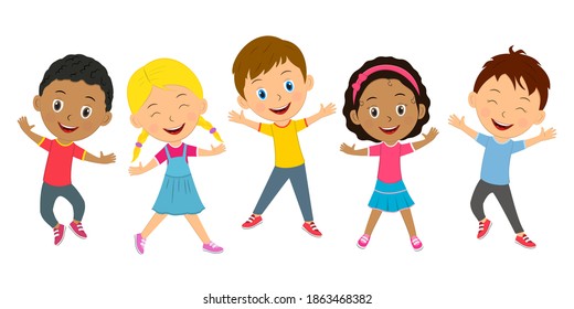 kids,boys and girls jumping on the white background, illustration, vector