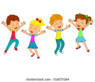 Kidsboys Girls Jumping Smiling Their Hands Stock Vector (Royalty Free ...