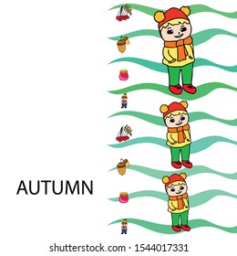 kids,boys and girls on a autumn background, illustration, vector