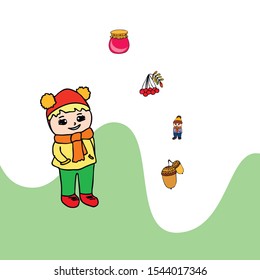 kids,boys and girls on a autumn background, illustration, vector