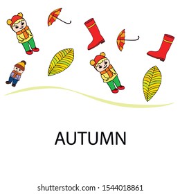 kids,boys and girls on a autumn background, illustration, vector