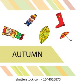 kids,boys and girls on a autumn background, illustration, vector