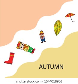 kids,boys and girls on a autumn background, illustration, vector