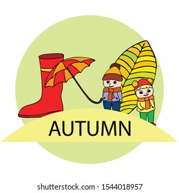 kids,boys and girls on a autumn background, illustration, vector