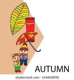 kids,boys and girls on a autumn background, illustration, vector