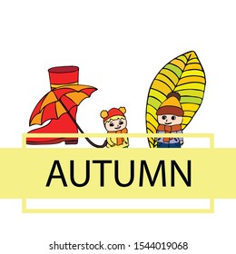kids,boys and girls on a autumn background, illustration, vector