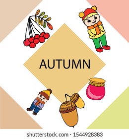 kids,boys and girls on a autumn background, illustration, vector