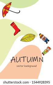 kids,boys and girls on a autumn background, illustration, vector