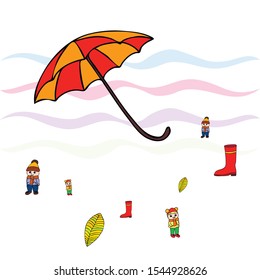 kids,boys and girls on a autumn background, illustration, vector