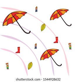 kids,boys and girls on a autumn background, illustration, vector