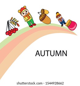 kids,boys and girls on a autumn background, illustration, vector