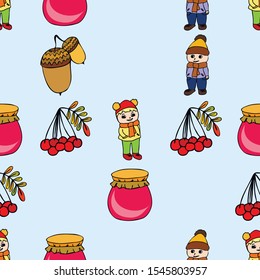 kids,boys and girls on a autumn background, illustration, vector