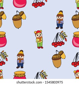 kids,boys and girls on a autumn background, illustration, vector