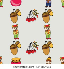 kids,boys and girls on a autumn background, illustration, vector
