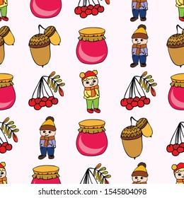 kids,boys and girls on a autumn background, illustration, vector