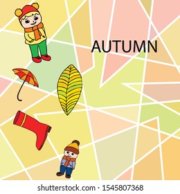 kids,boys and girls on a autumn background, illustration, vector
