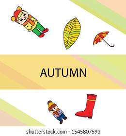 kids,boys and girls on a autumn background, illustration, vector